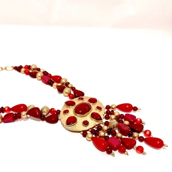 CHICO’s 35th Anniversary Merlot Red & Gold Statement Necklace | NWT | MSRP $119 - Picture 8 of 10